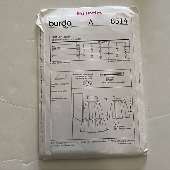 Burda Sewing Pattern 6514 Skirt Tiered Misses Size 10-20 - Picture 2 of 2